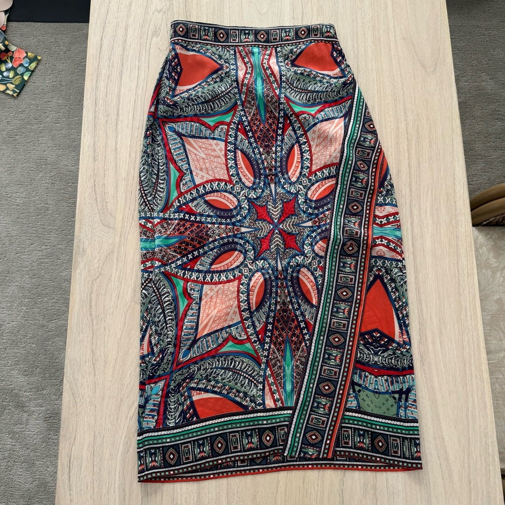 Anthropologie Maeve Geoda printed silk midi skirt